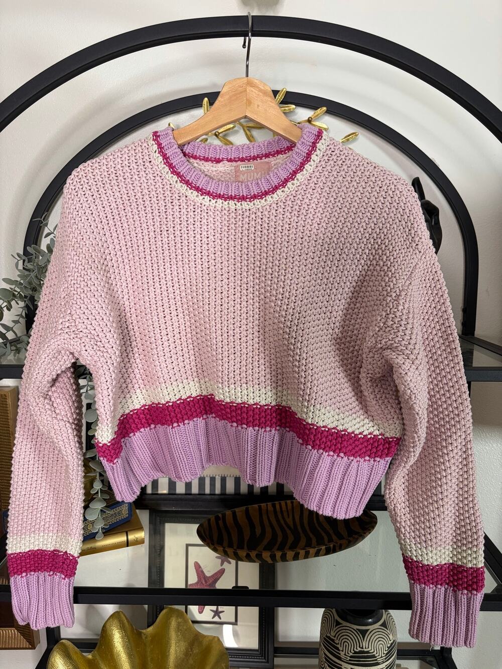 MUMU Only One Sweater Womens XS Pink Lavender Chunky Knit Cropped Cotton